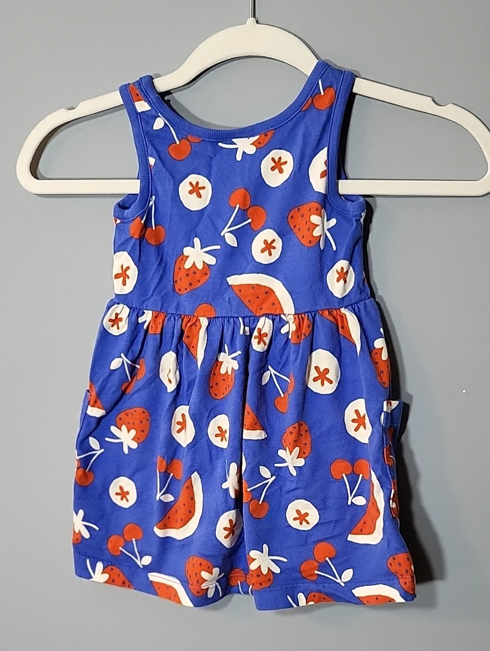 Hanna Andersson Size 3T Sleeveless Playground Dress Pockets Blue Red White Fruit